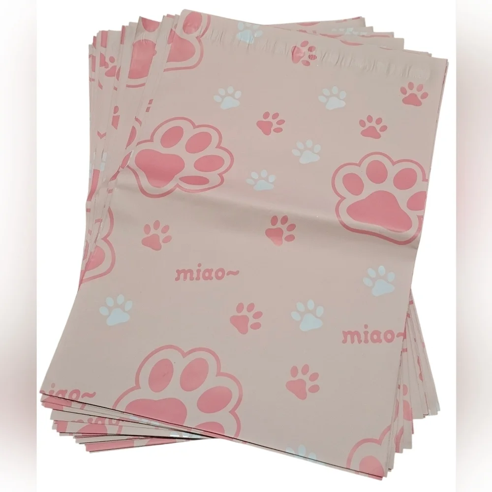 Poly Mailer Shipping Bags. Pink With Cat Paw Prints. 25 count, 10